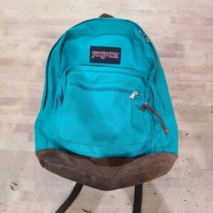 Old School JanSport Teal and Brown Leather Backpack